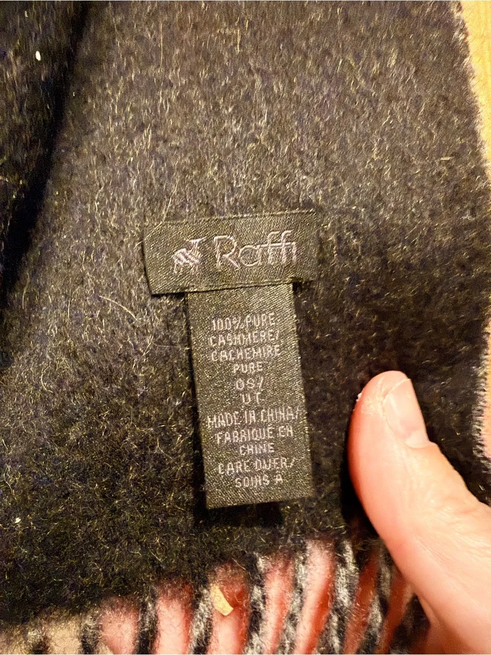 Raffi 100% Cashmere Scarf Reversible Black Grey Fringe Soft Winter Unisex Luxury